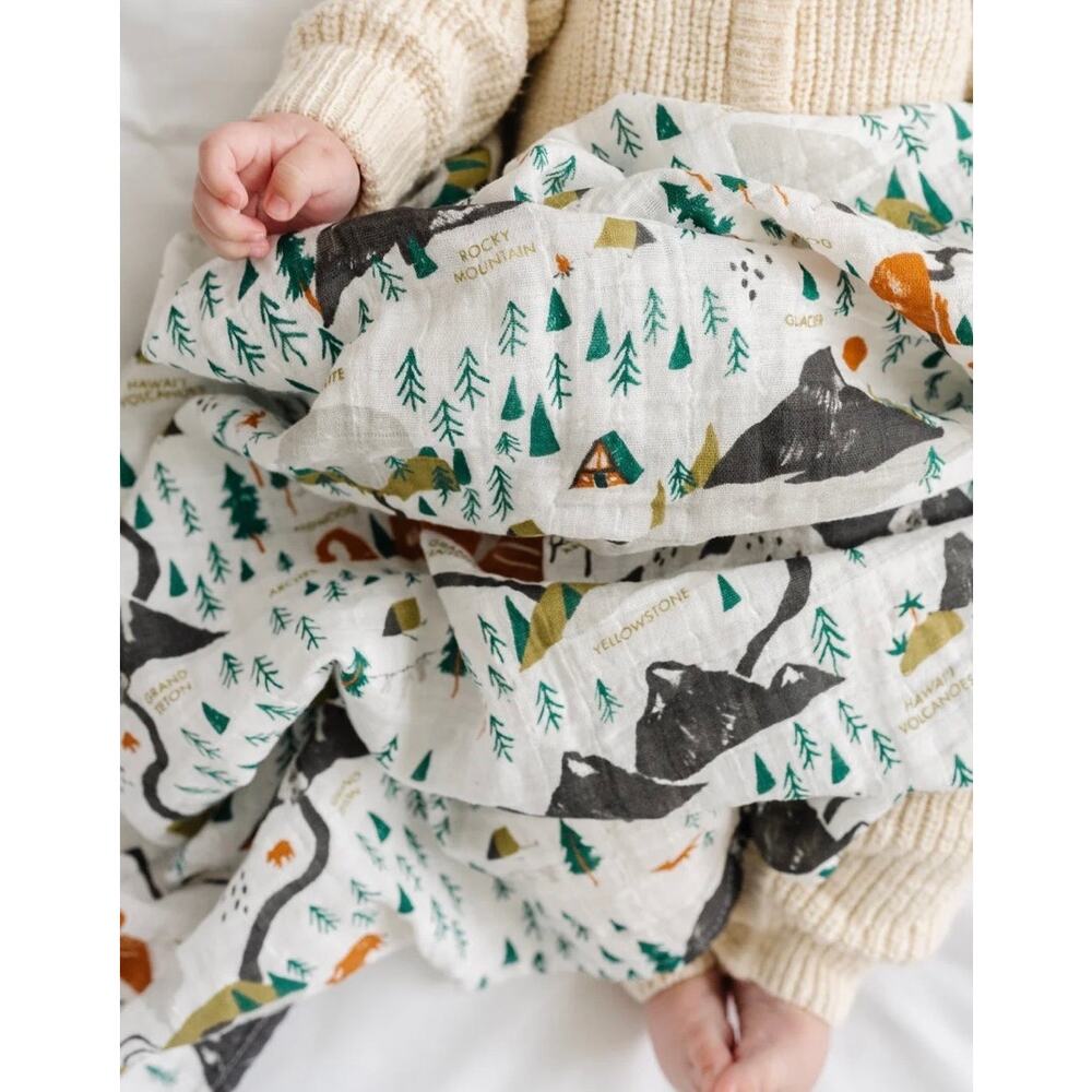 NEW Clementine Kids National Parks Mini Print Muslin Swaddle, 47”x47”, NWT